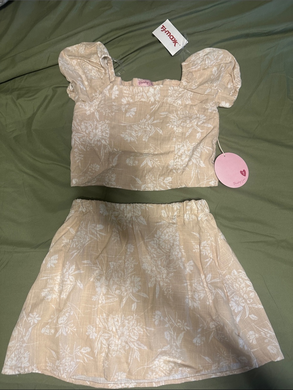 Kids Two-Piece Beige Floral Dress Set